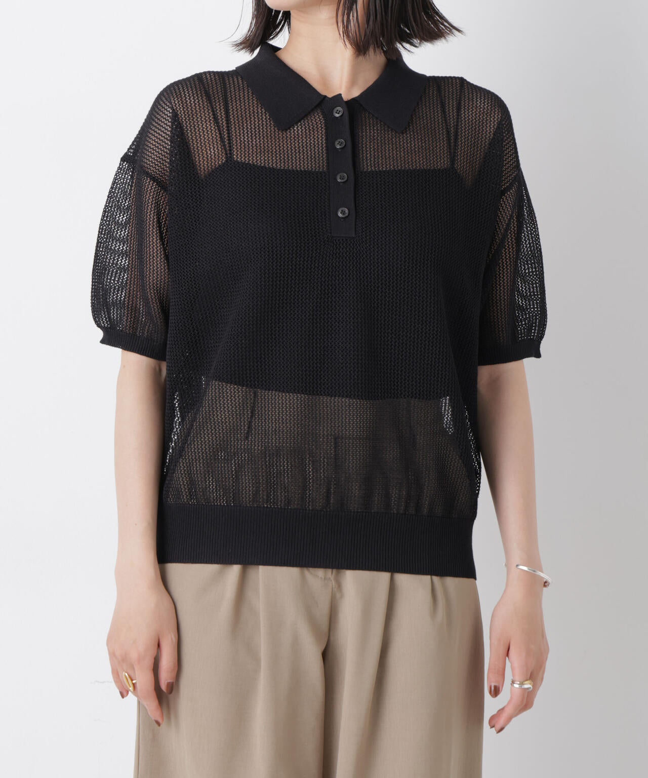新品　BEAUTY＆YOUTH メッシュポロニット　黒 メッシュ ポロニット トップス