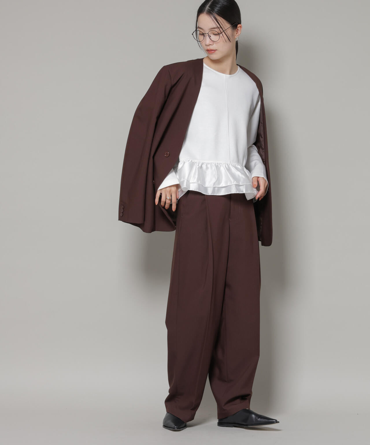 ダンボールカットサテンペプラムトップス 6736123300