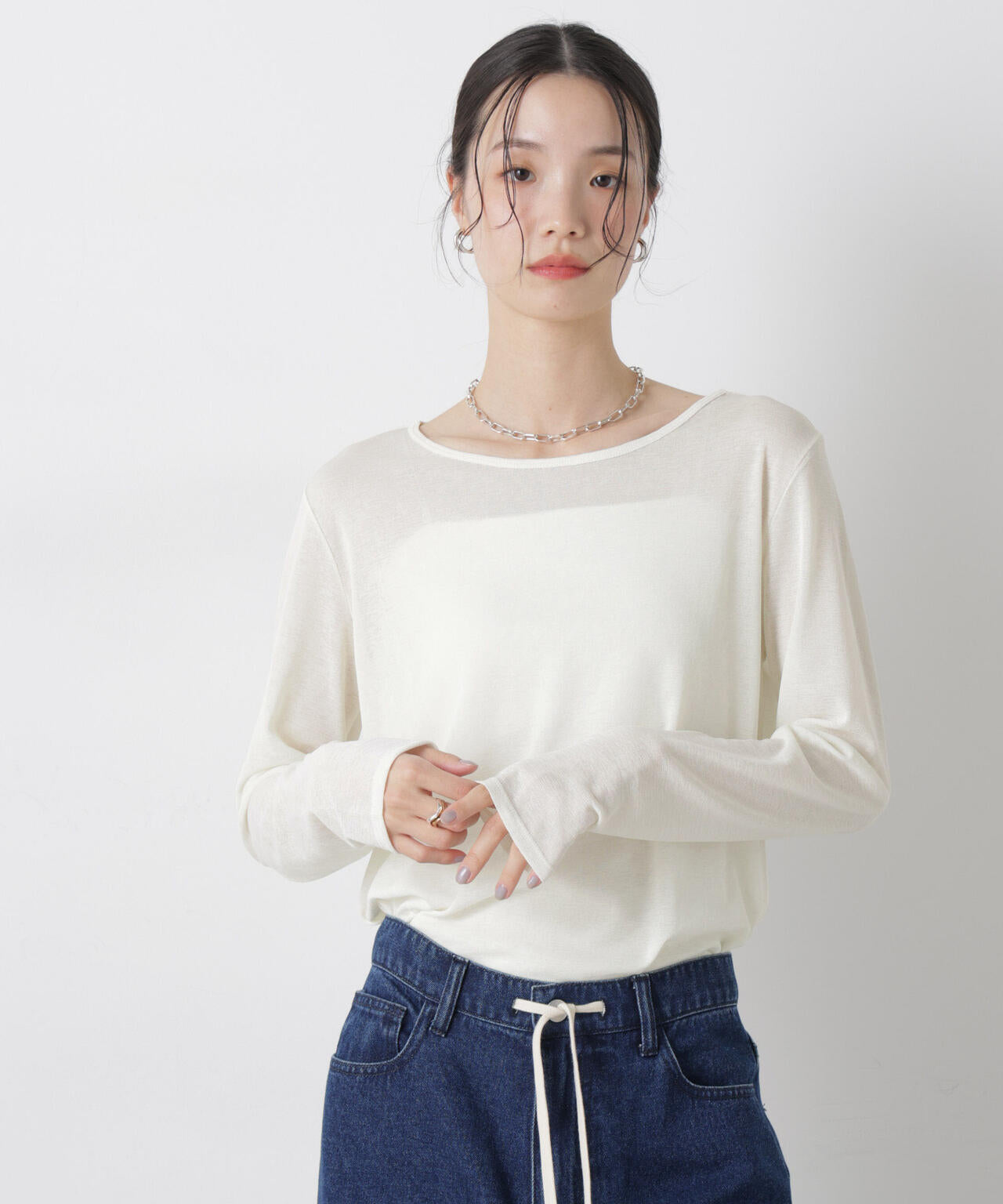 スラブ シアー ロングスリーブ Tシャツ