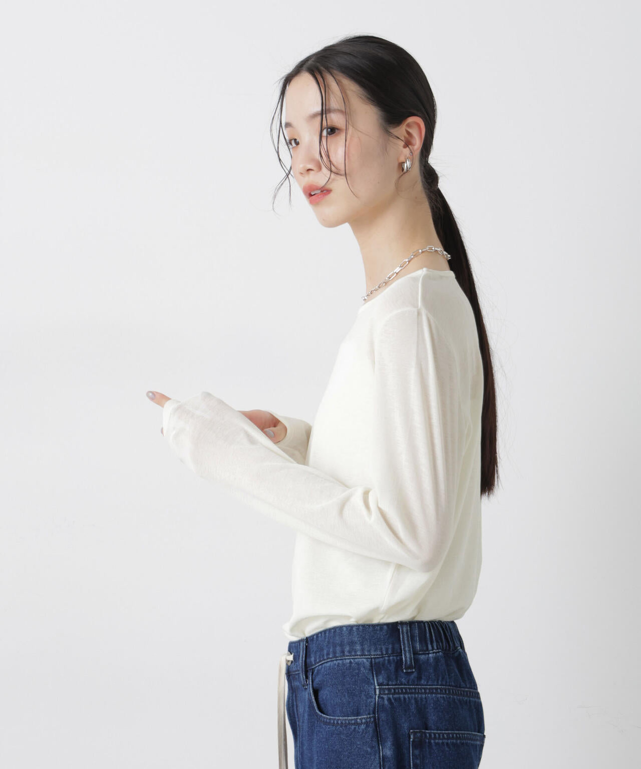 スラブ シアー ロングスリーブ Tシャツ