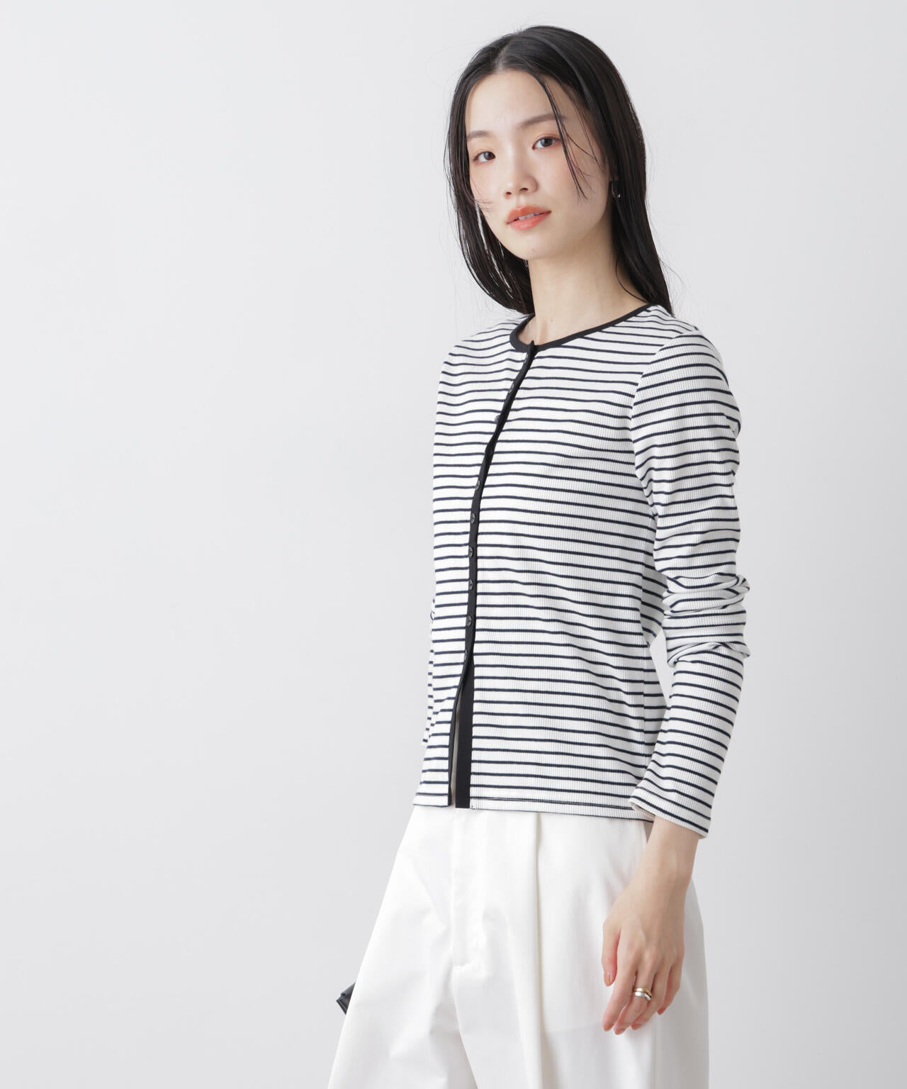 前後2wayスパンテレコカットボーダークルーカーディガン 6736123304