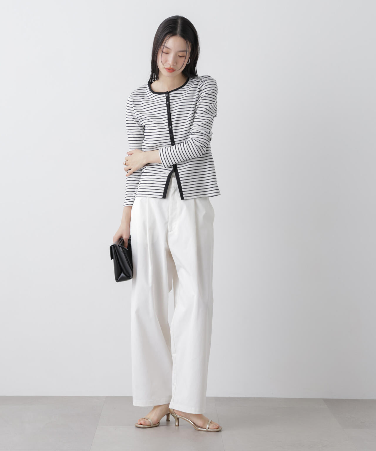 前後2wayスパンテレコカットボーダークルーカーディガン 6736123304