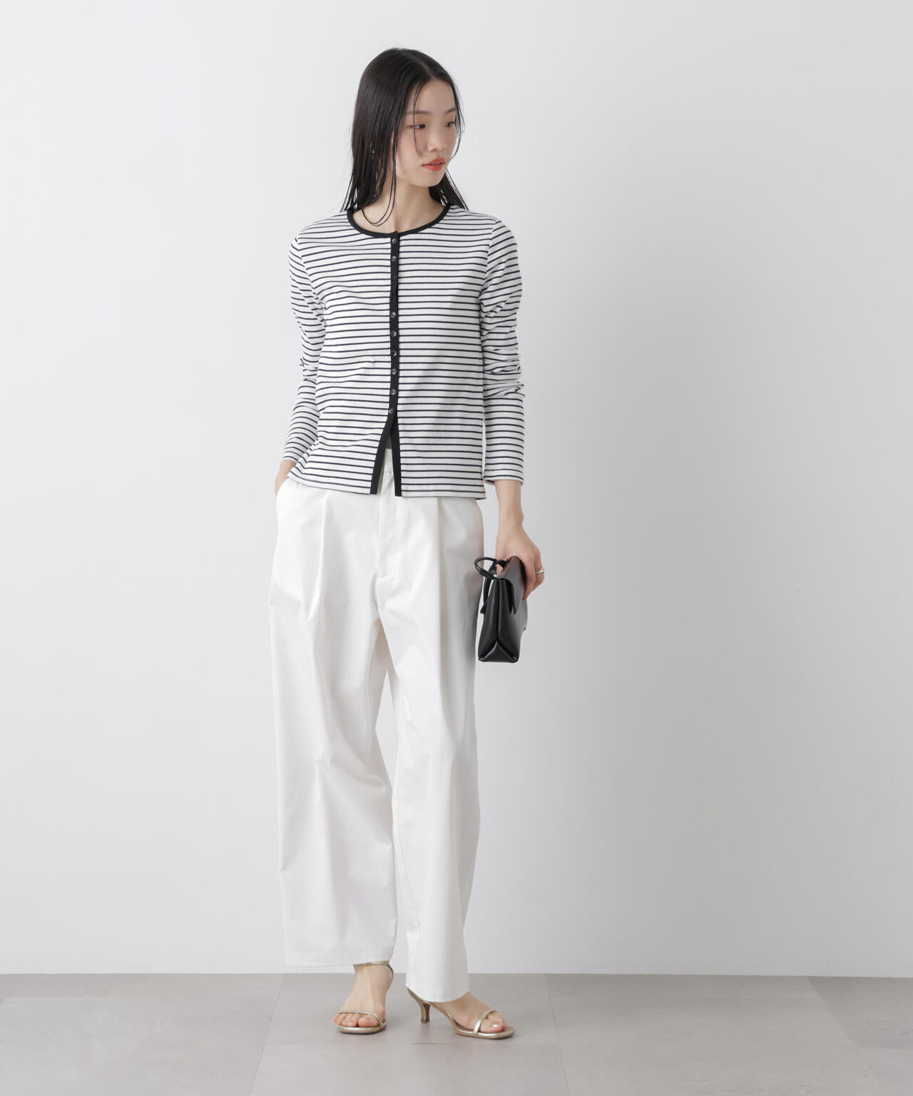 前後2wayスパンテレコカットボーダークルーカーディガン 6736123304