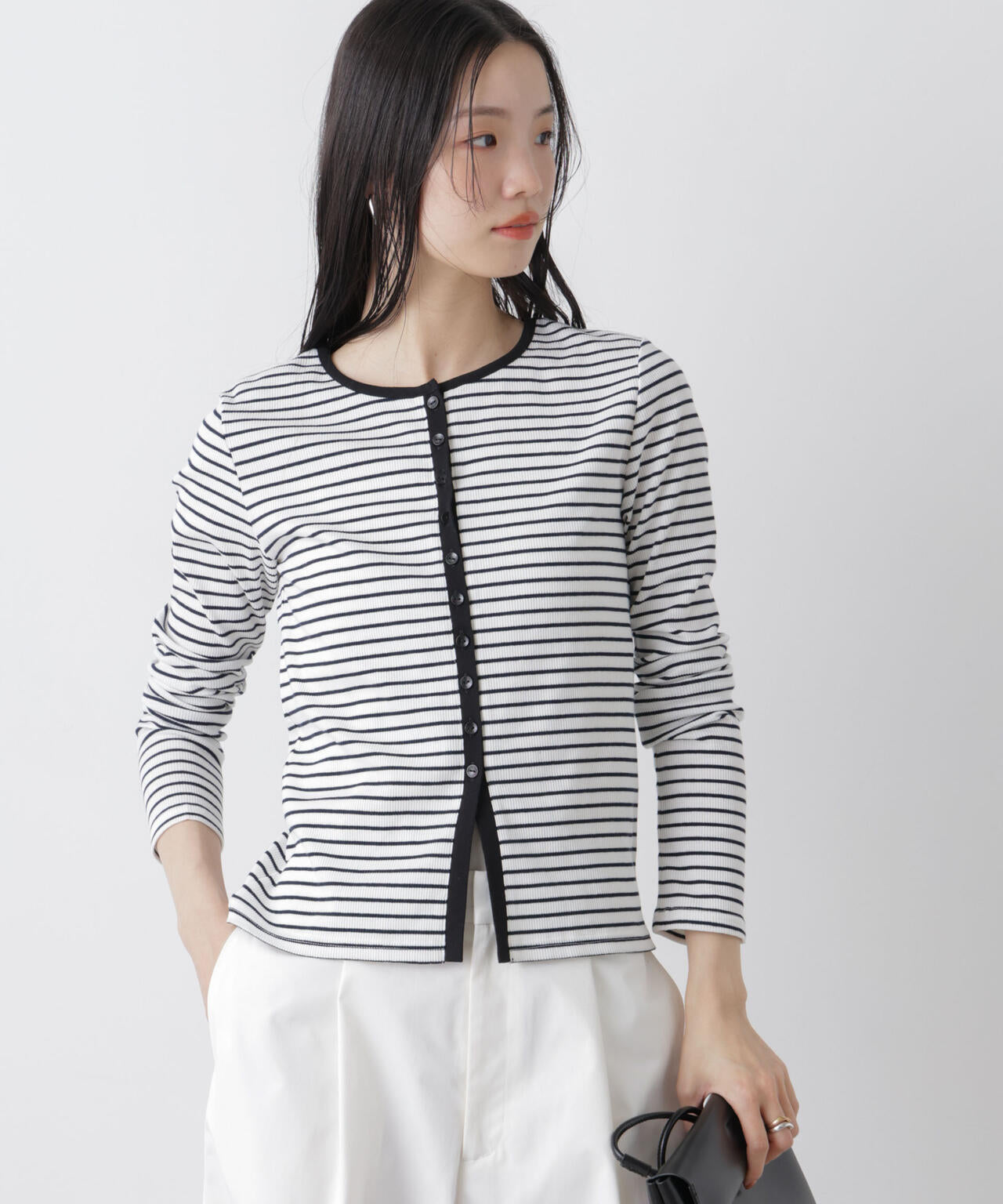 前後2wayスパンテレコカットボーダークルーカーディガン 6736123304