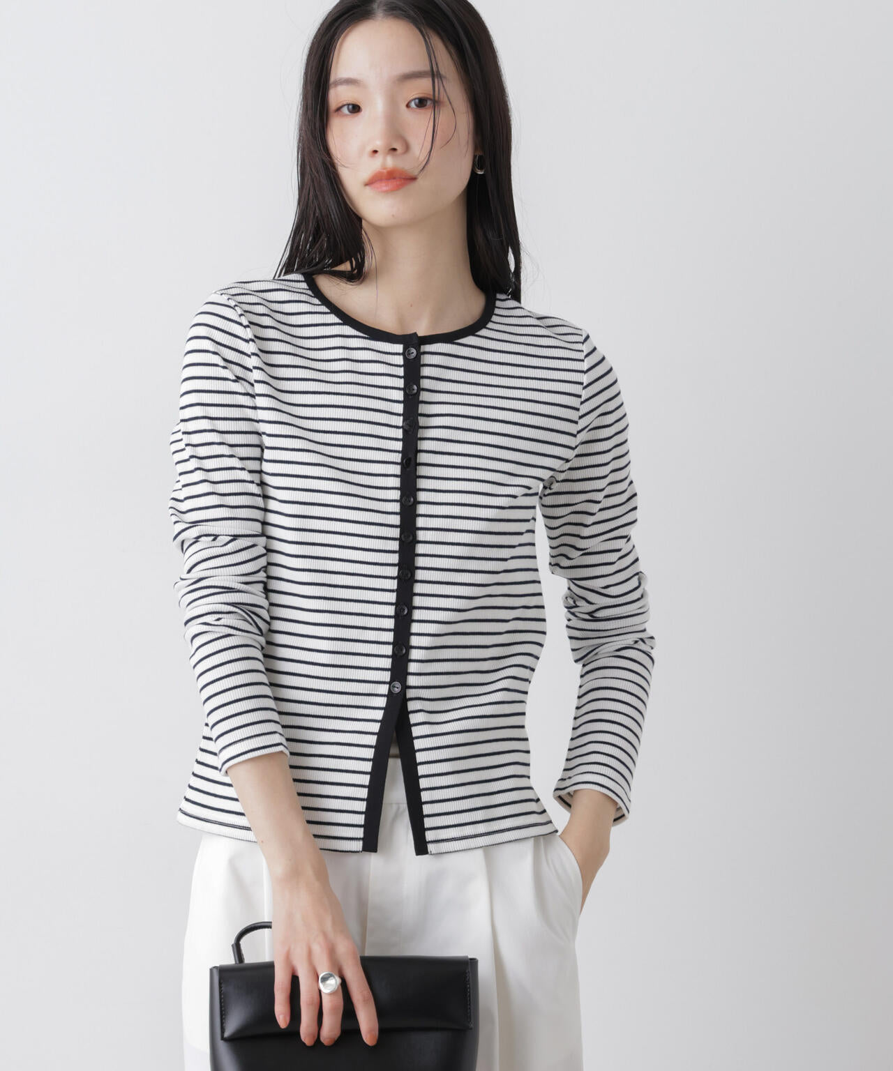 ナノユニバース☺︎ボーダーカーディガン ボーダー シアーコットン カーディガン
