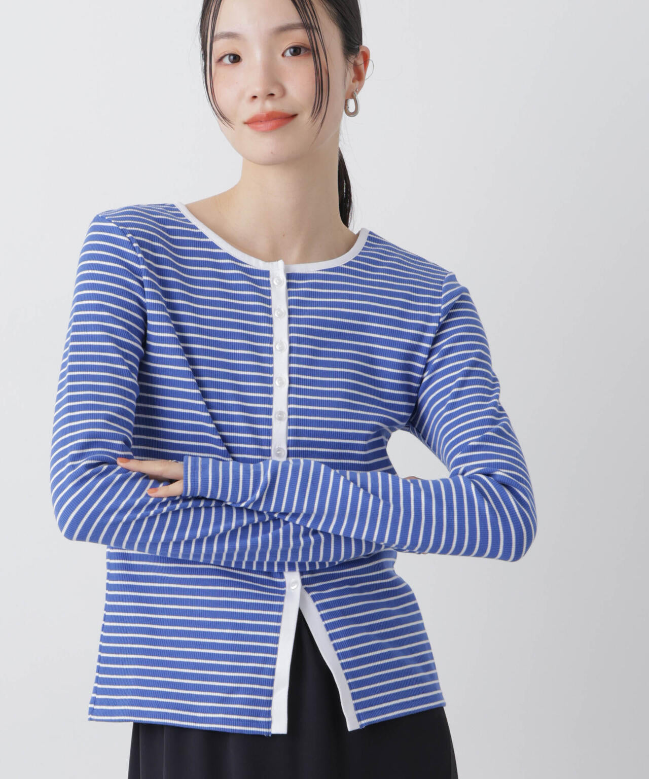 前後2wayスパンテレコカットボーダークルーカーディガン 6736123304