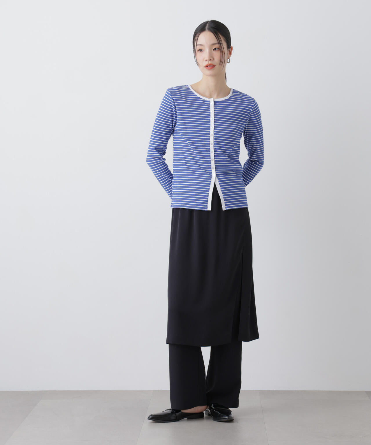 前後2wayスパンテレコカットボーダークルーカーディガン 6736123304