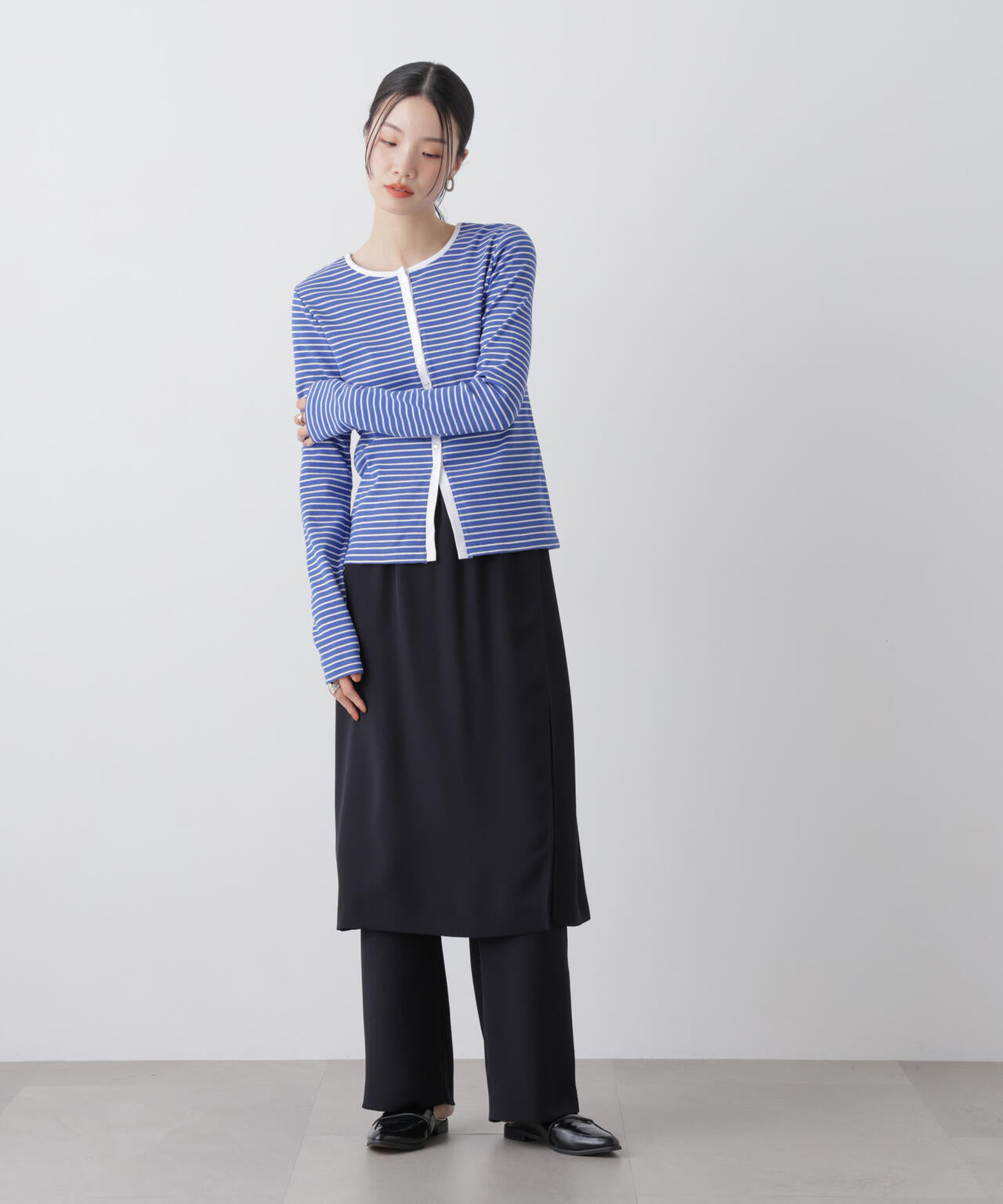 前後2wayスパンテレコカットボーダークルーカーディガン 6736123304