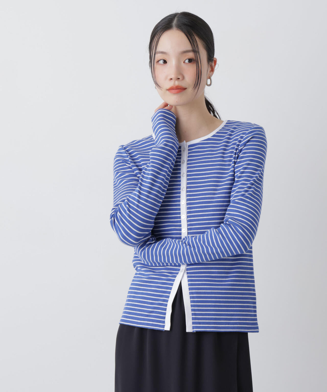 前後2wayスパンテレコカットボーダークルーカーディガン 6736123304