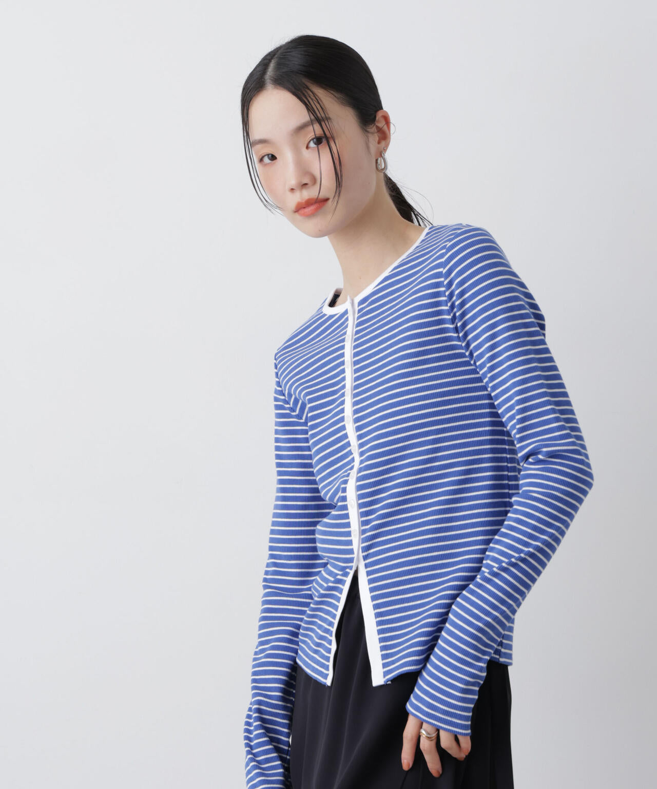 前後2wayスパンテレコカットボーダークルーカーディガン