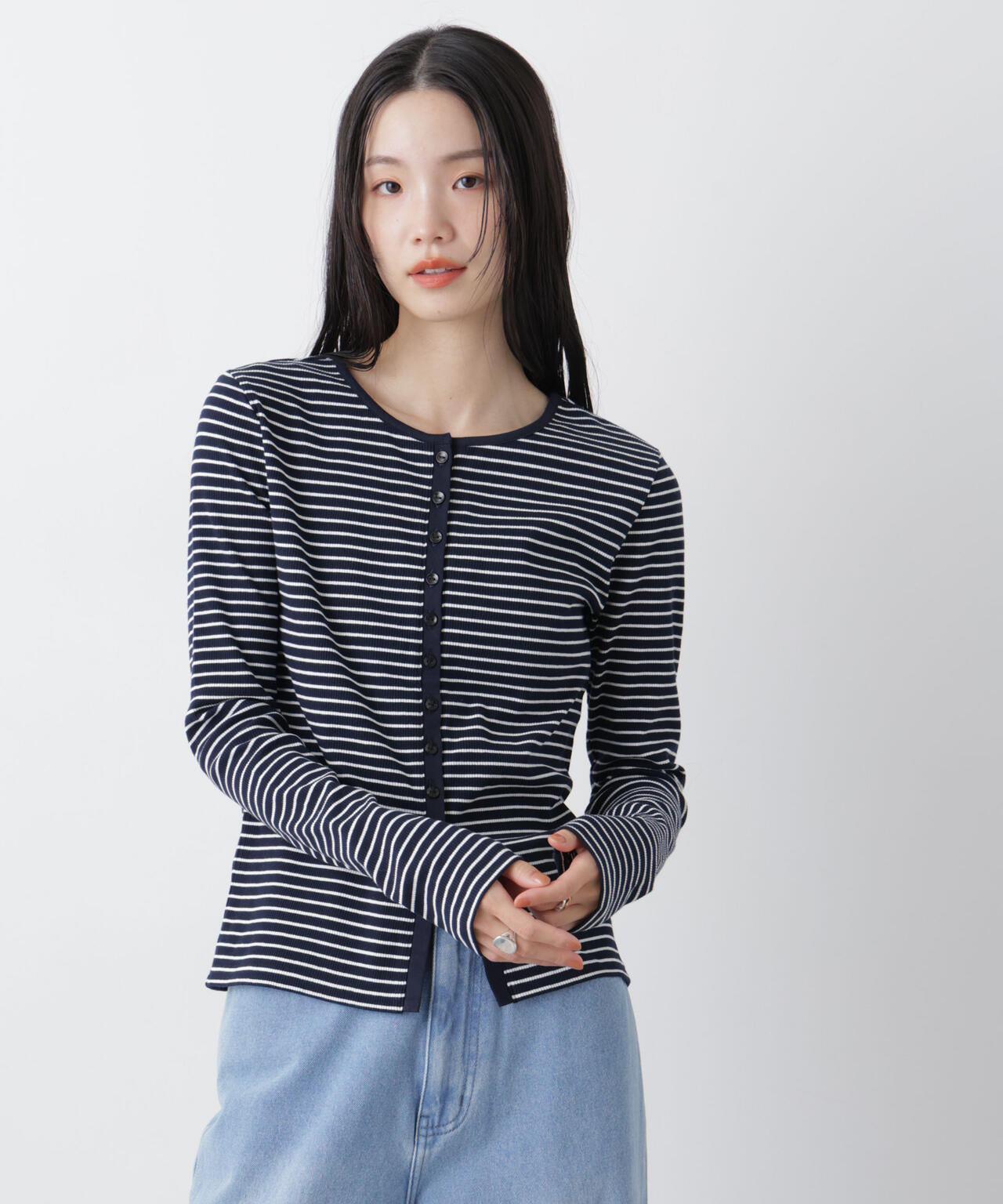 前後2wayスパンテレコカットボーダークルーカーディガン 6736123304