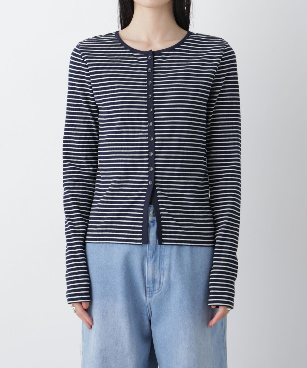 前後2wayスパンテレコカットボーダークルーカーディガン 6736123304