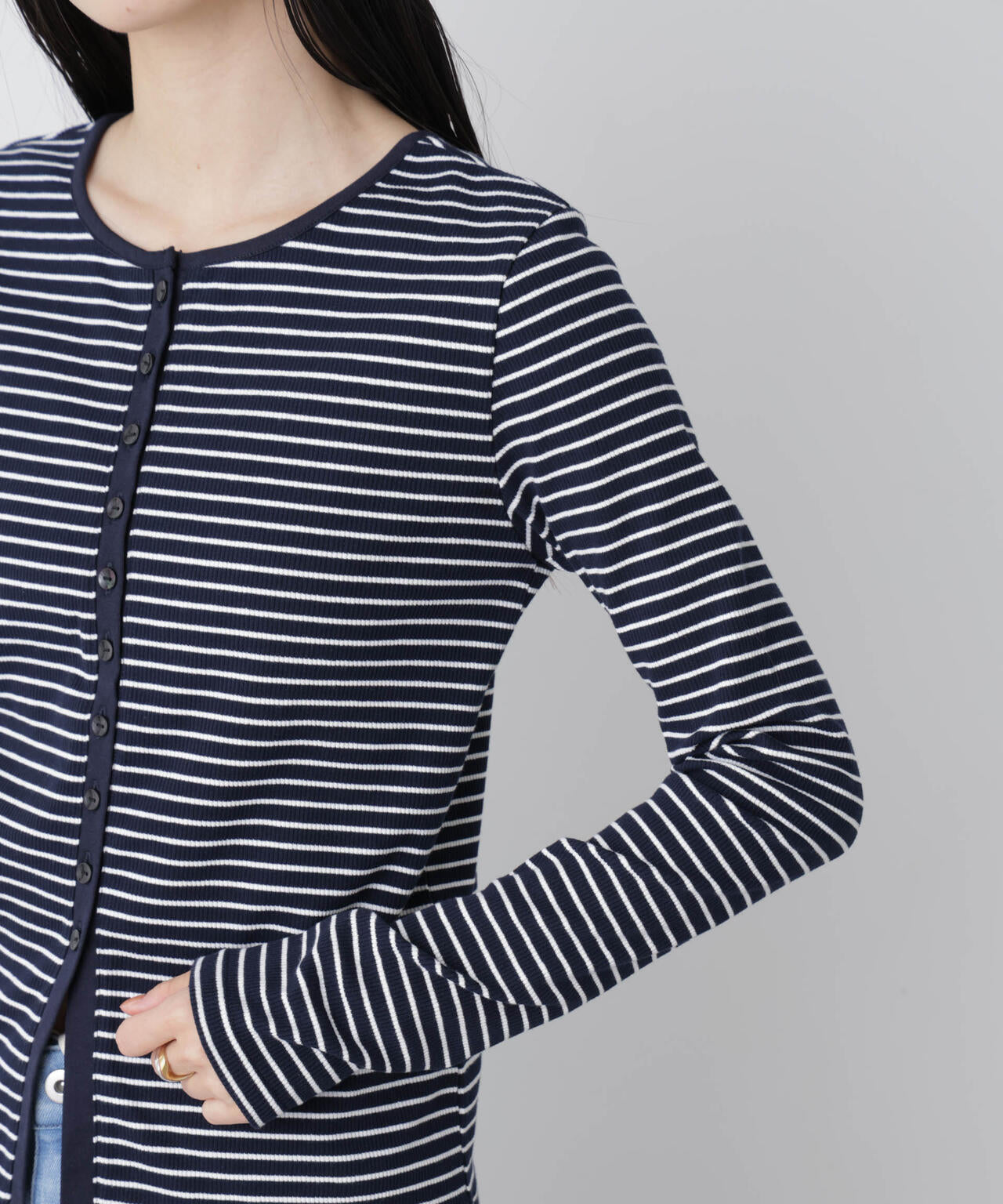 前後2wayスパンテレコカットボーダークルーカーディガン 6736123304