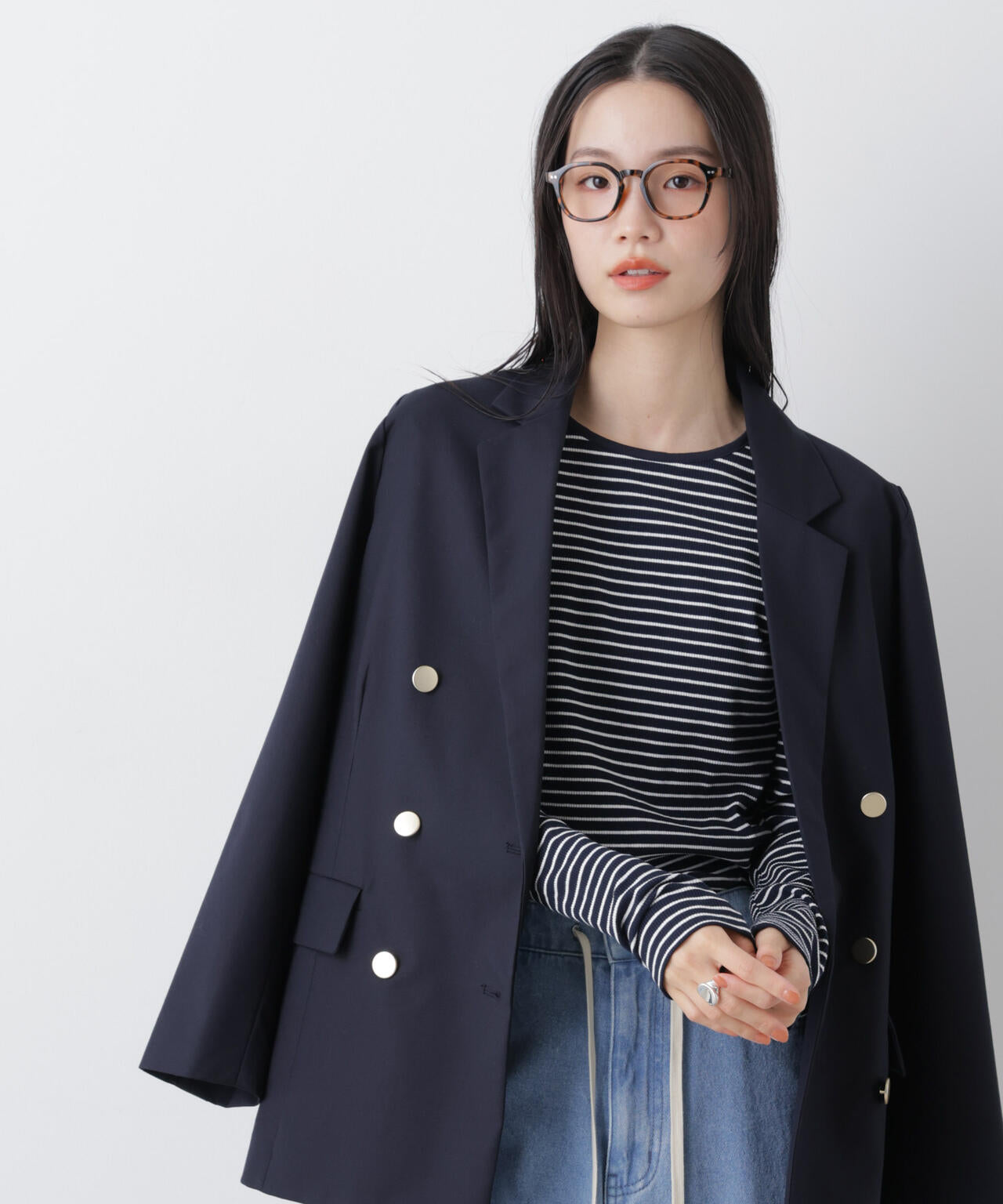 前後2wayスパンテレコカットボーダークルーカーディガン 6736123304