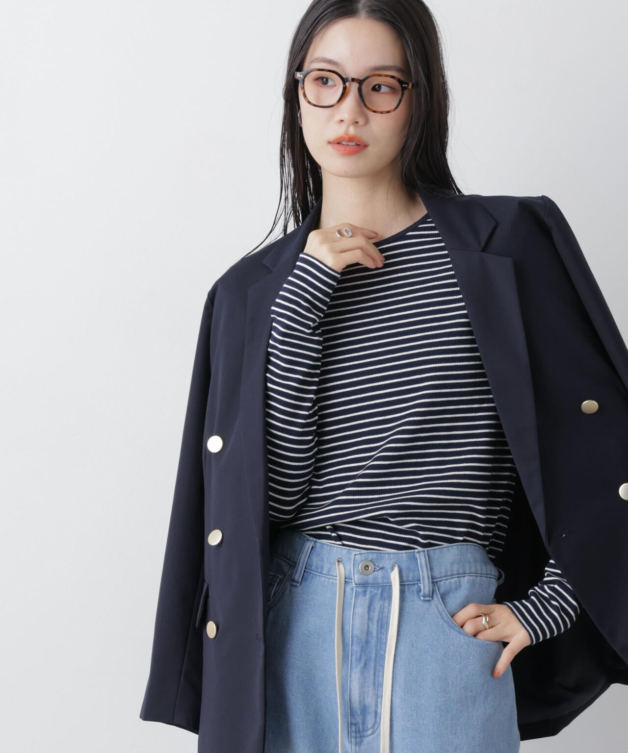 前後2wayスパンテレコカットボーダークルーカーディガン