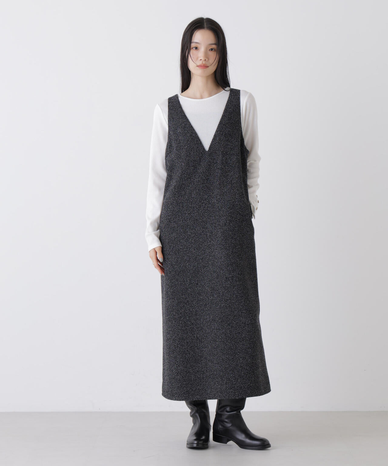 メタルボタンスリーブクルーネックリブカットトップス 6736123306