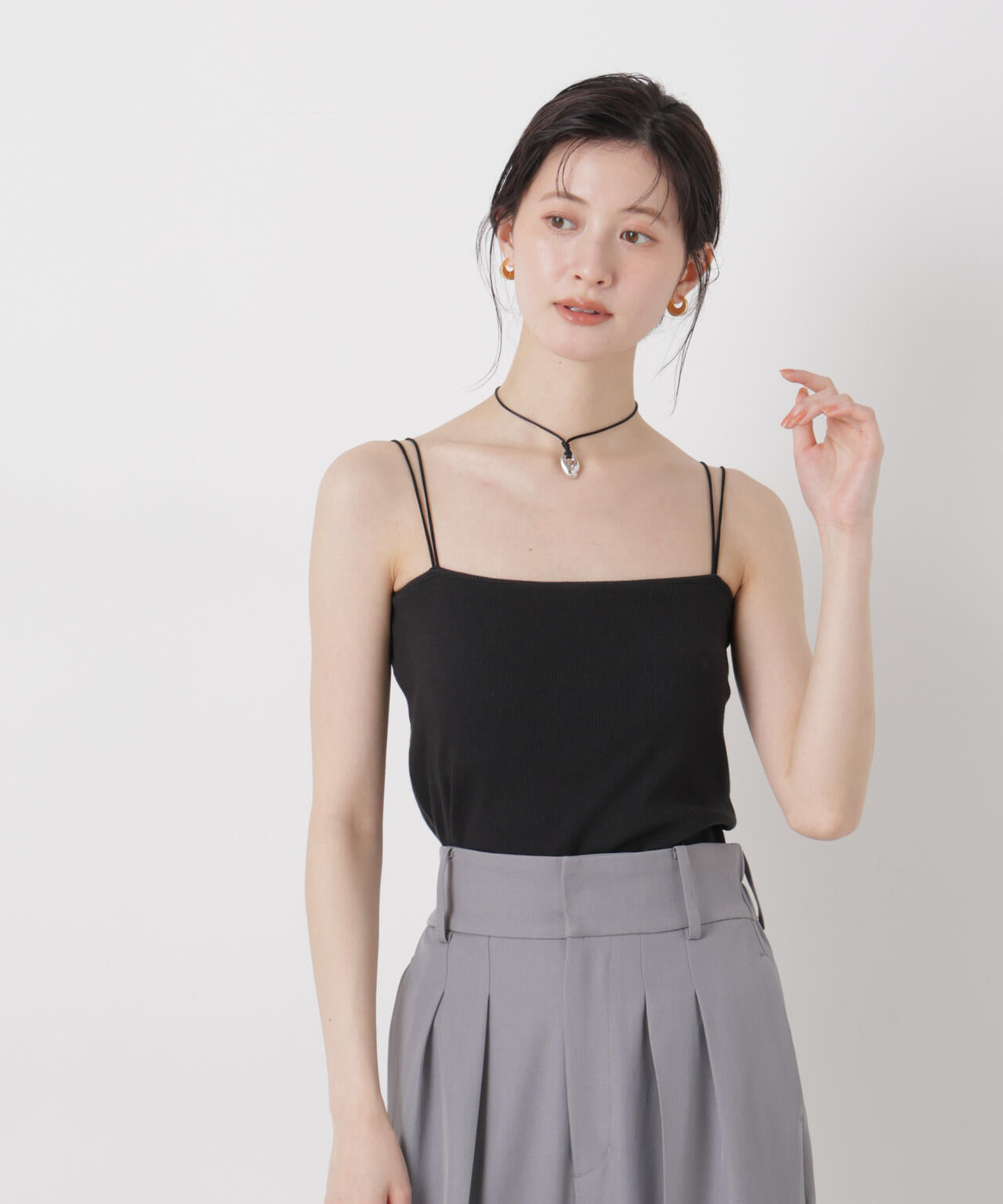 抗菌防臭 リブ カップ付き ダブルストラップ キャミソール