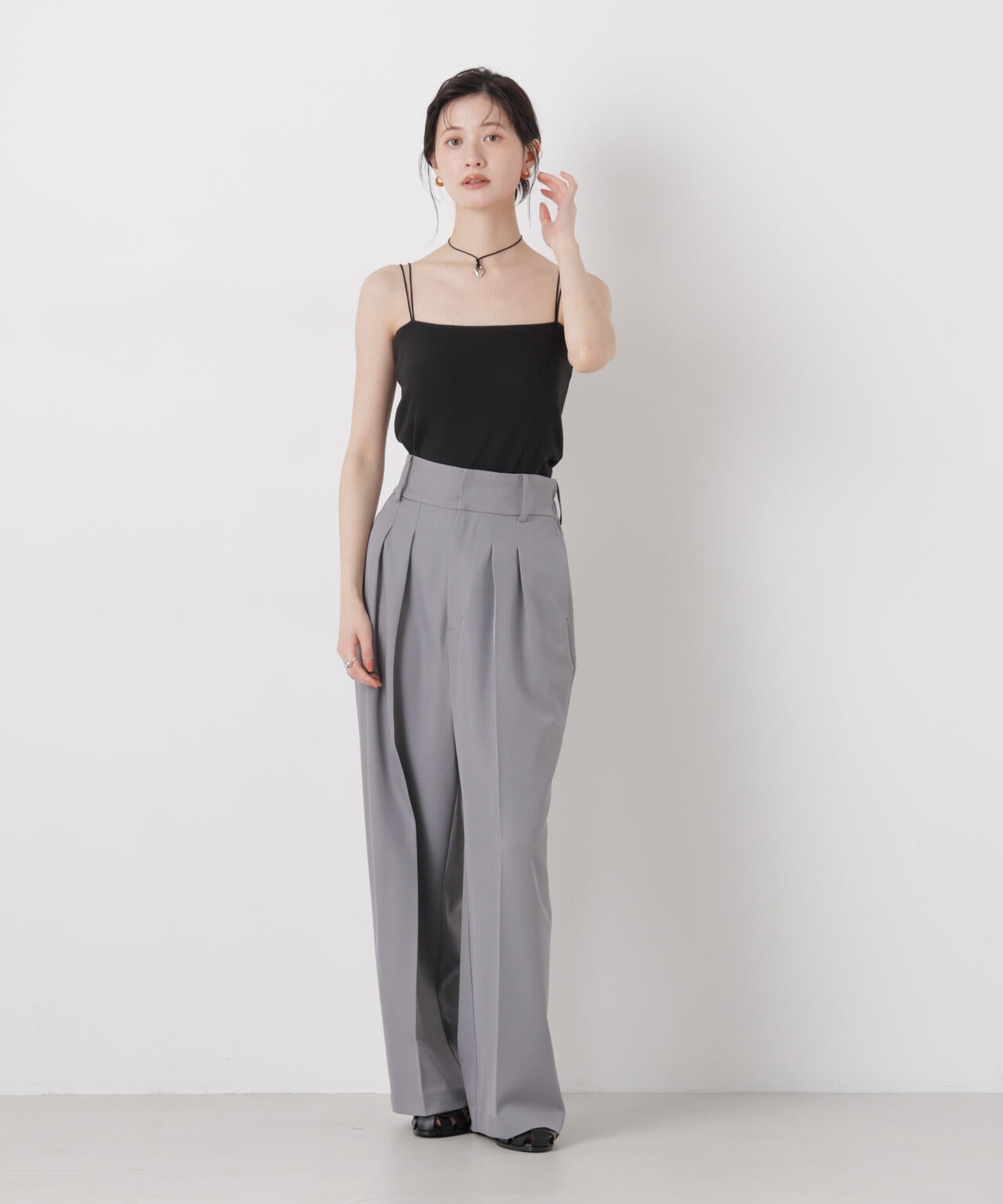 抗菌防臭 リブ カップ付き ダブルストラップ キャミソール