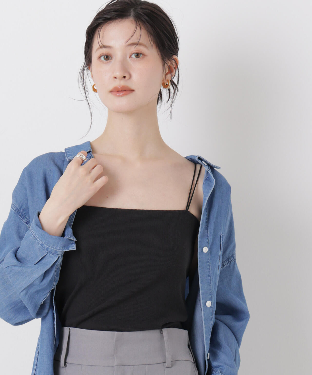 抗菌防臭 リブ カップ付き ダブルストラップ キャミソール