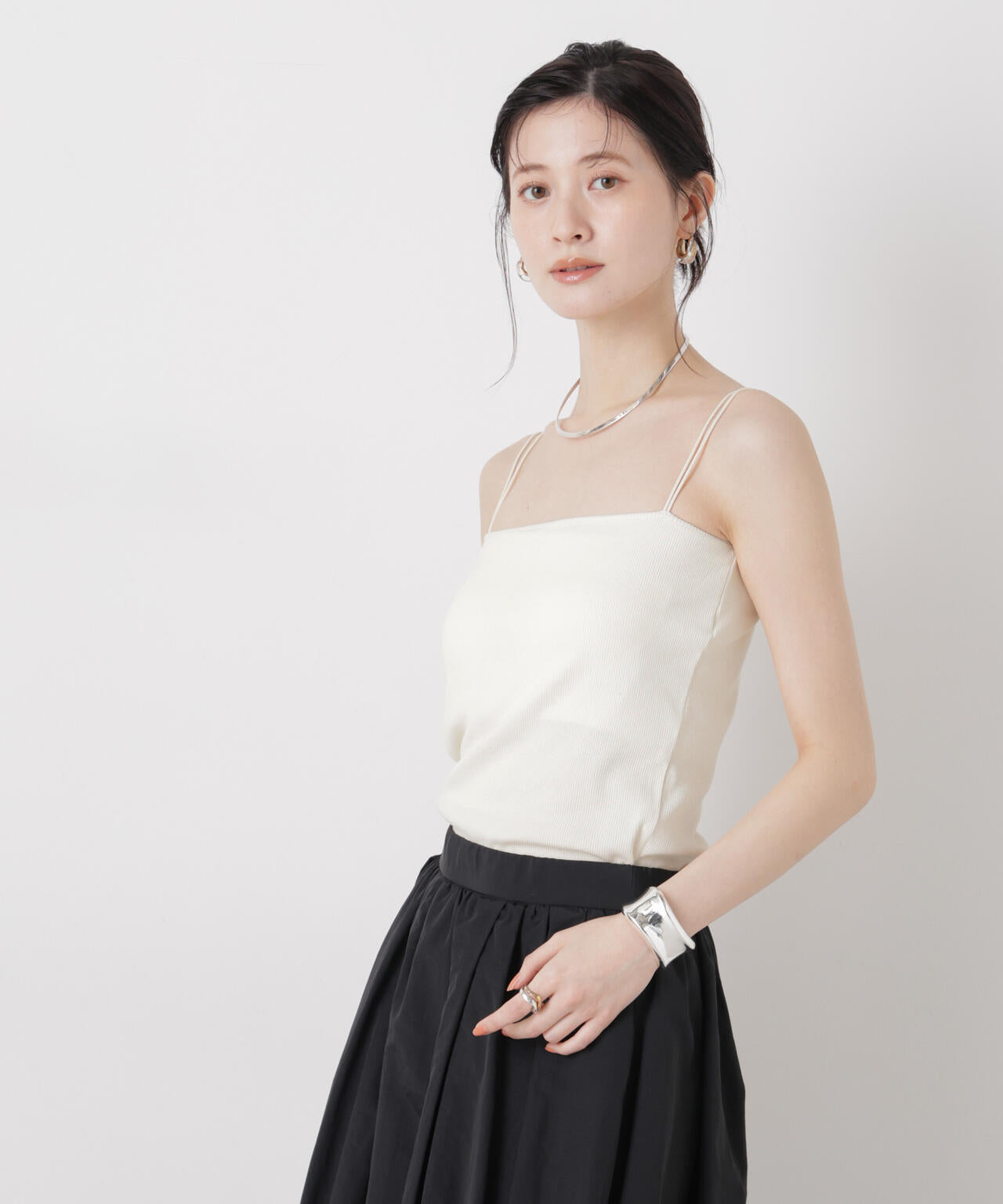 抗菌防臭 リブ カップ付き ダブルストラップ キャミソール