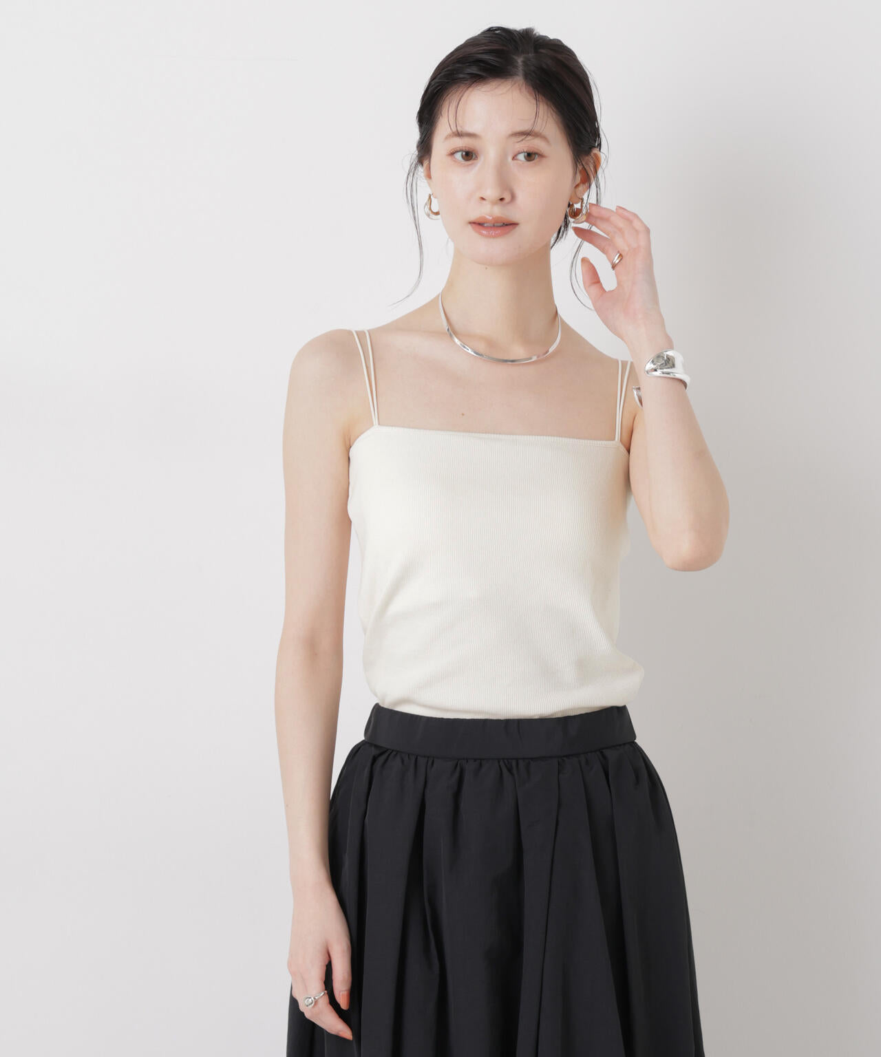 抗菌防臭 リブ カップ付き ダブルストラップ キャミソール