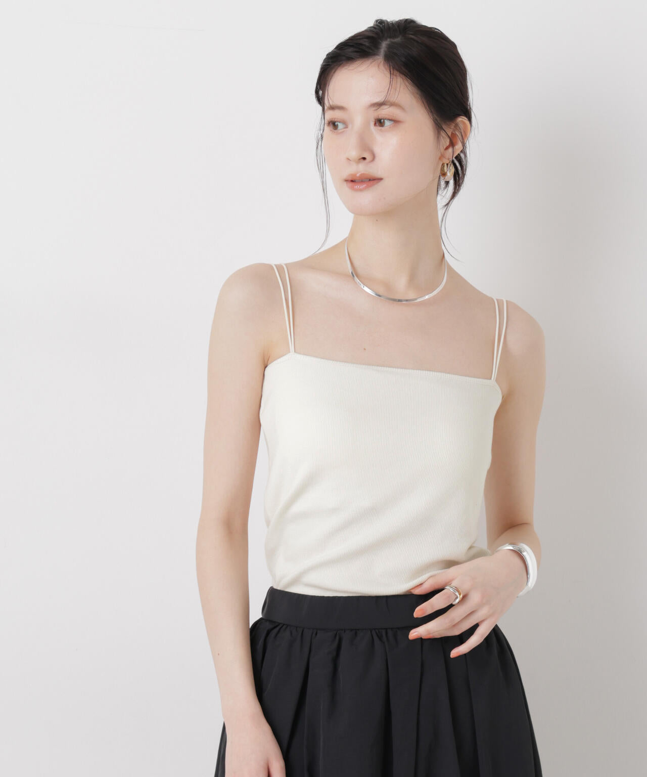 抗菌防臭 リブ カップ付き ダブルストラップ キャミソール