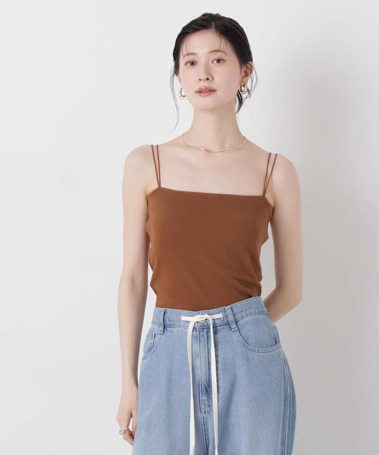 抗菌防臭 リブ カップ付き ダブルストラップ キャミソール