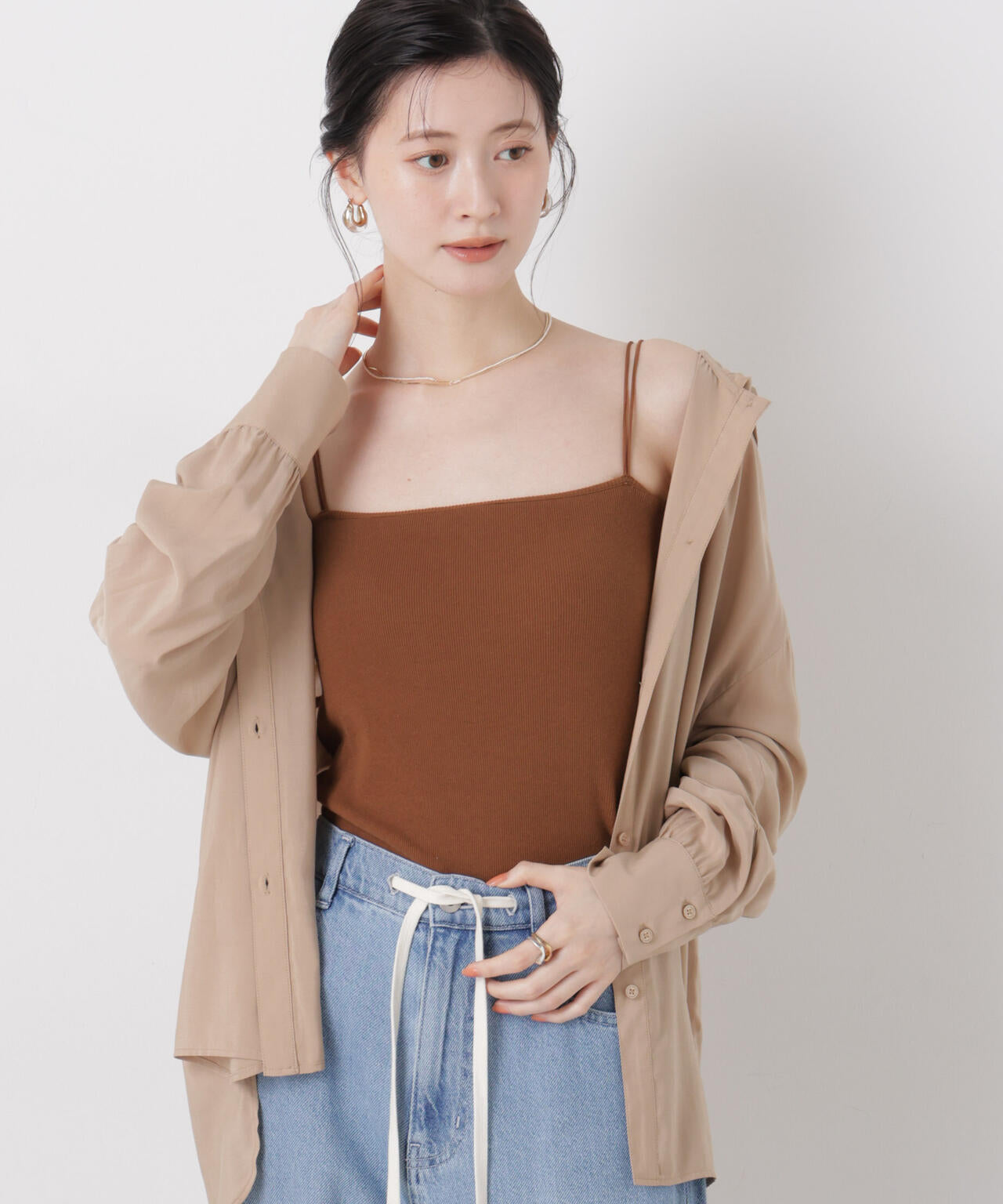 抗菌防臭 リブ カップ付き ダブルストラップ キャミソール