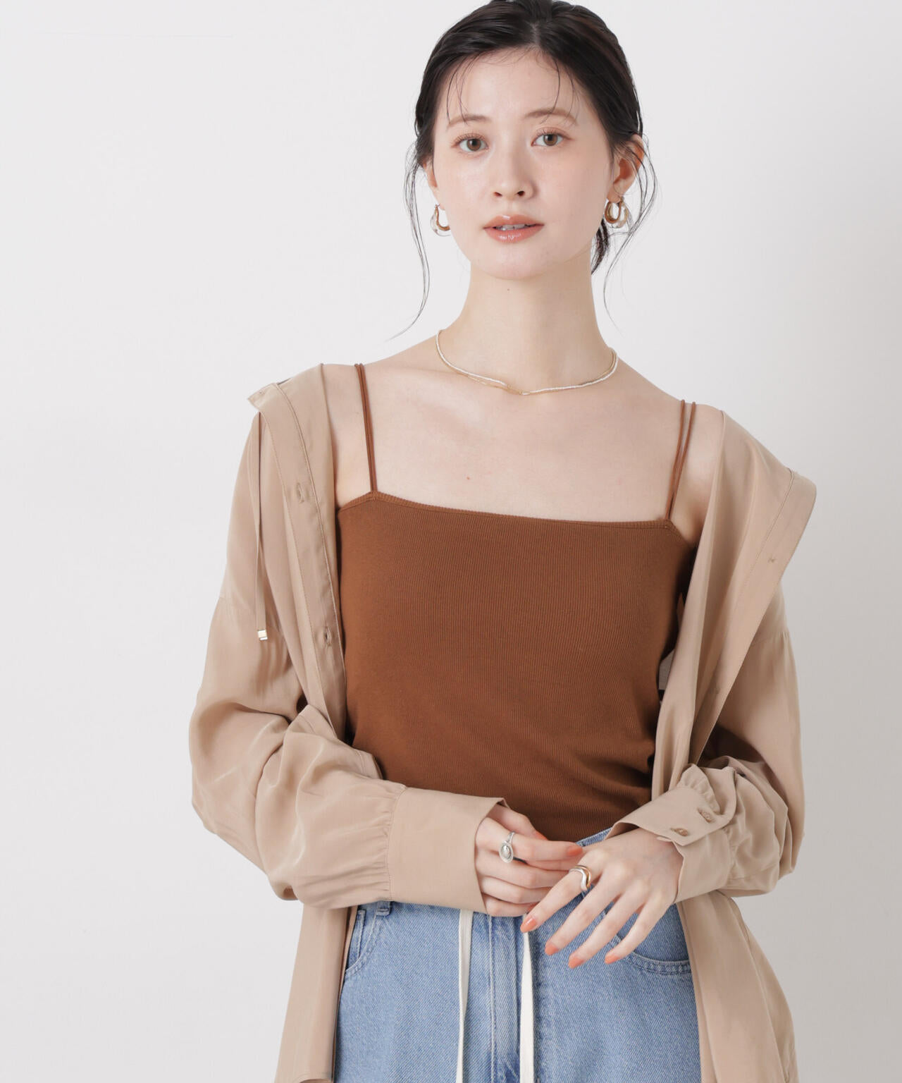 抗菌防臭 リブ カップ付き ダブルストラップ キャミソール