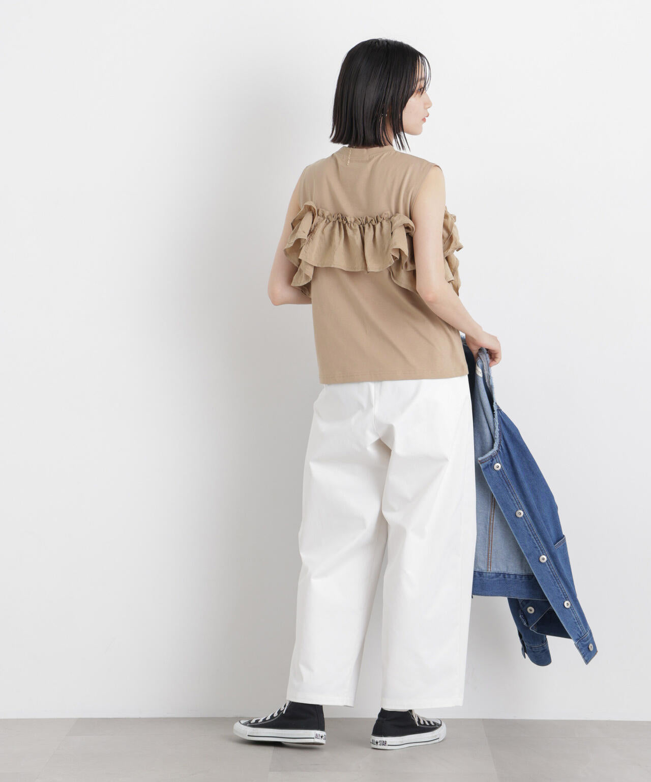 3way デザイン フリル コンビ カット トップス