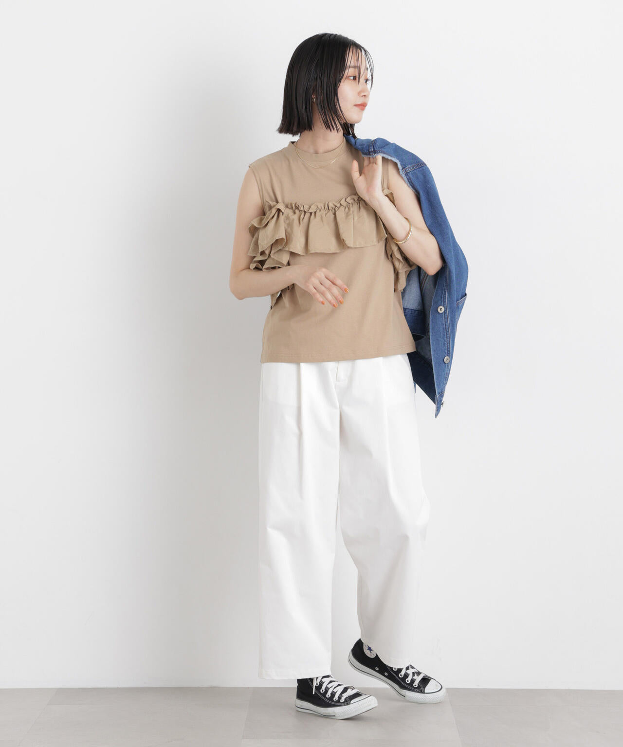 3way デザイン フリル コンビ カット トップス