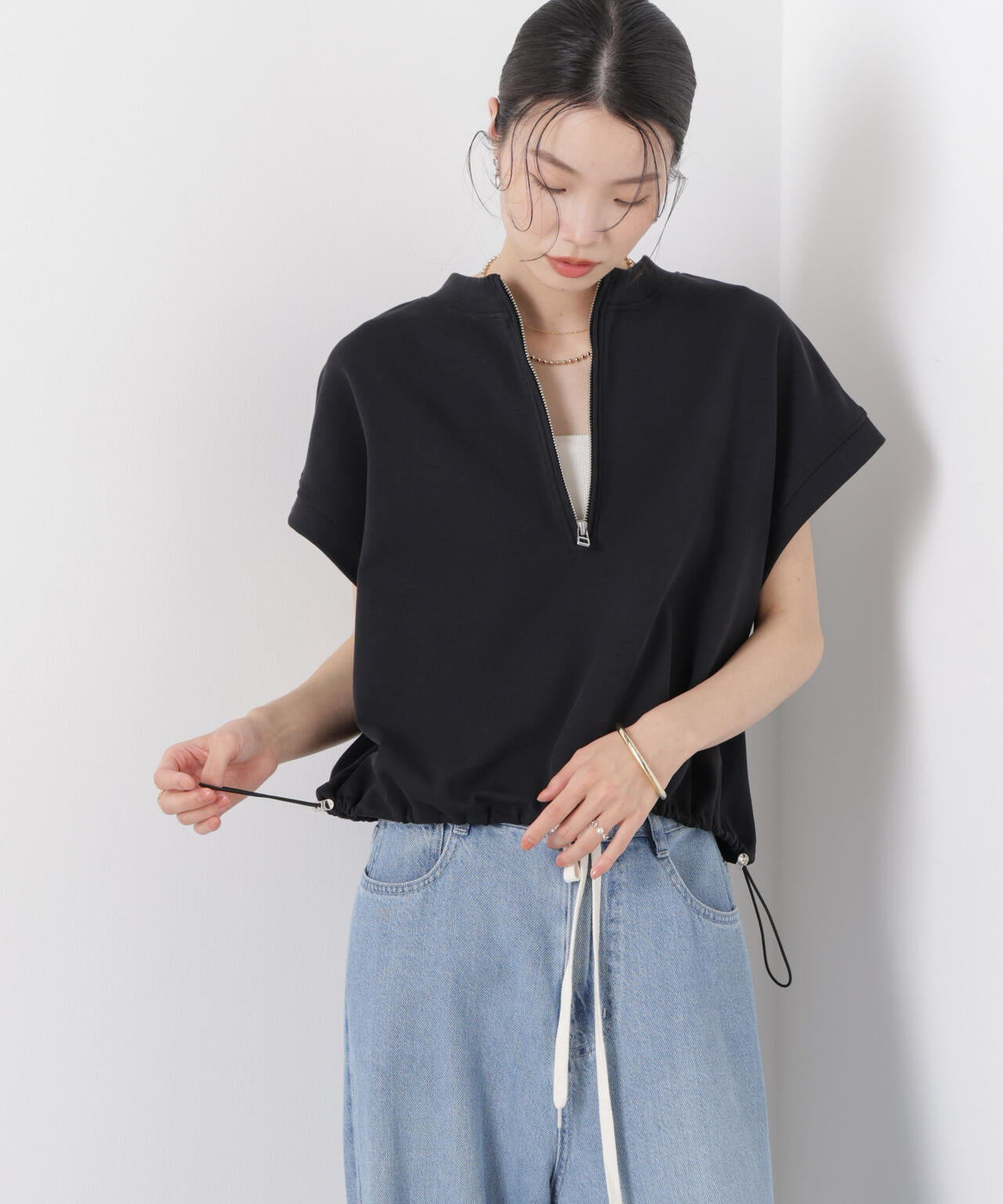 接触冷感ダンボールカットハーフジップトップス(セットアップ可) 6736124314
