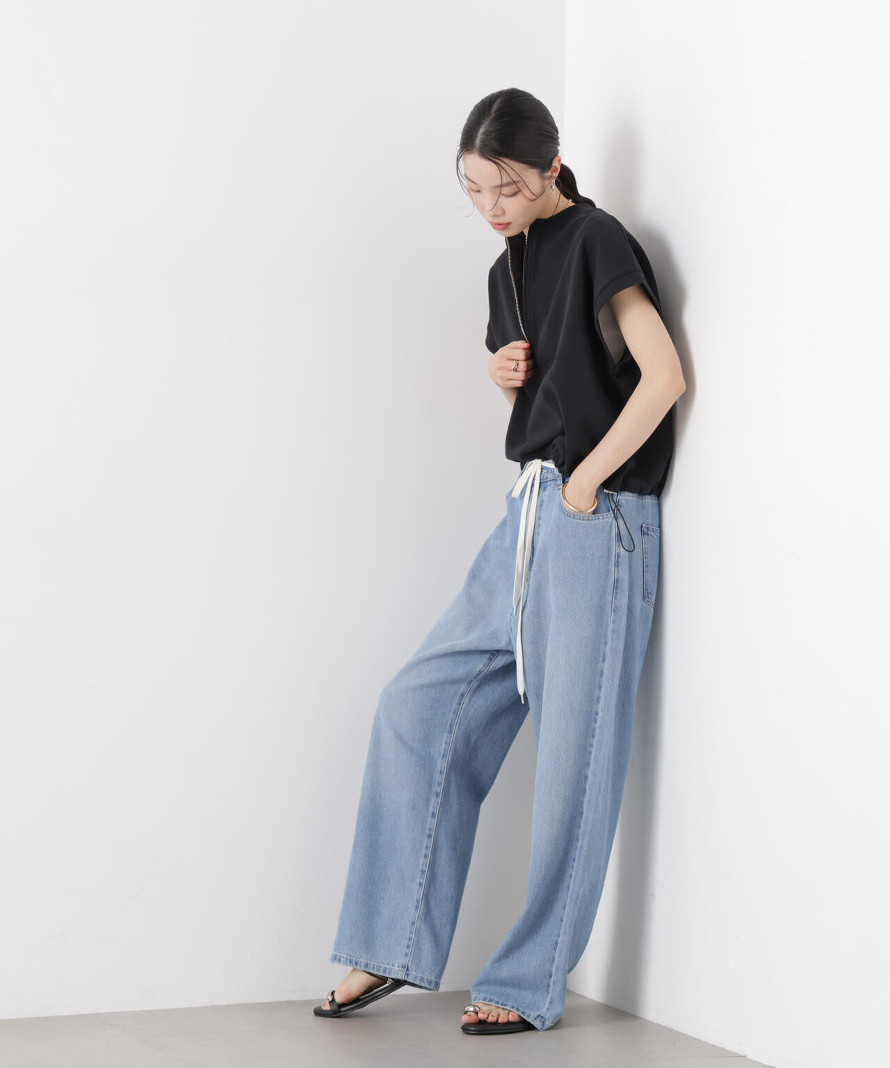 接触冷感ダンボールカットハーフジップトップス(セットアップ可) 6736124314