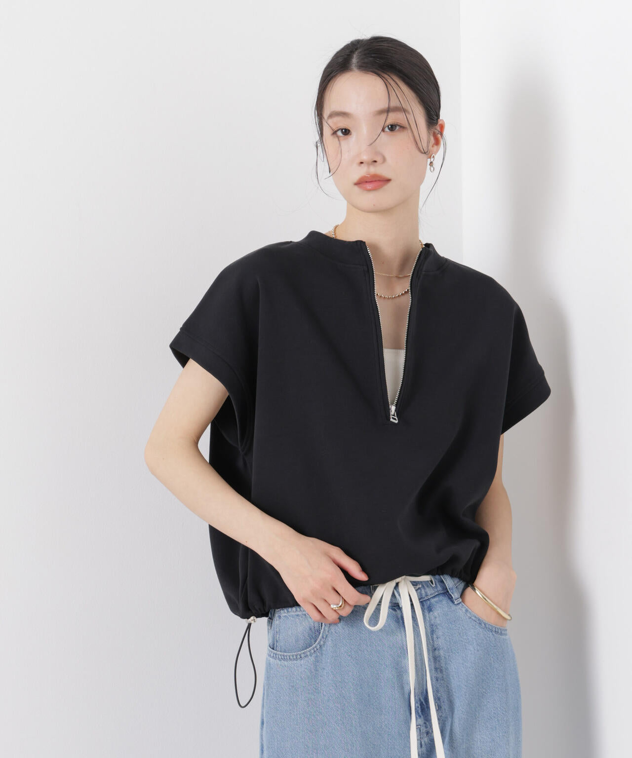 接触冷感ダンボールカットハーフジップトップス(セットアップ可)