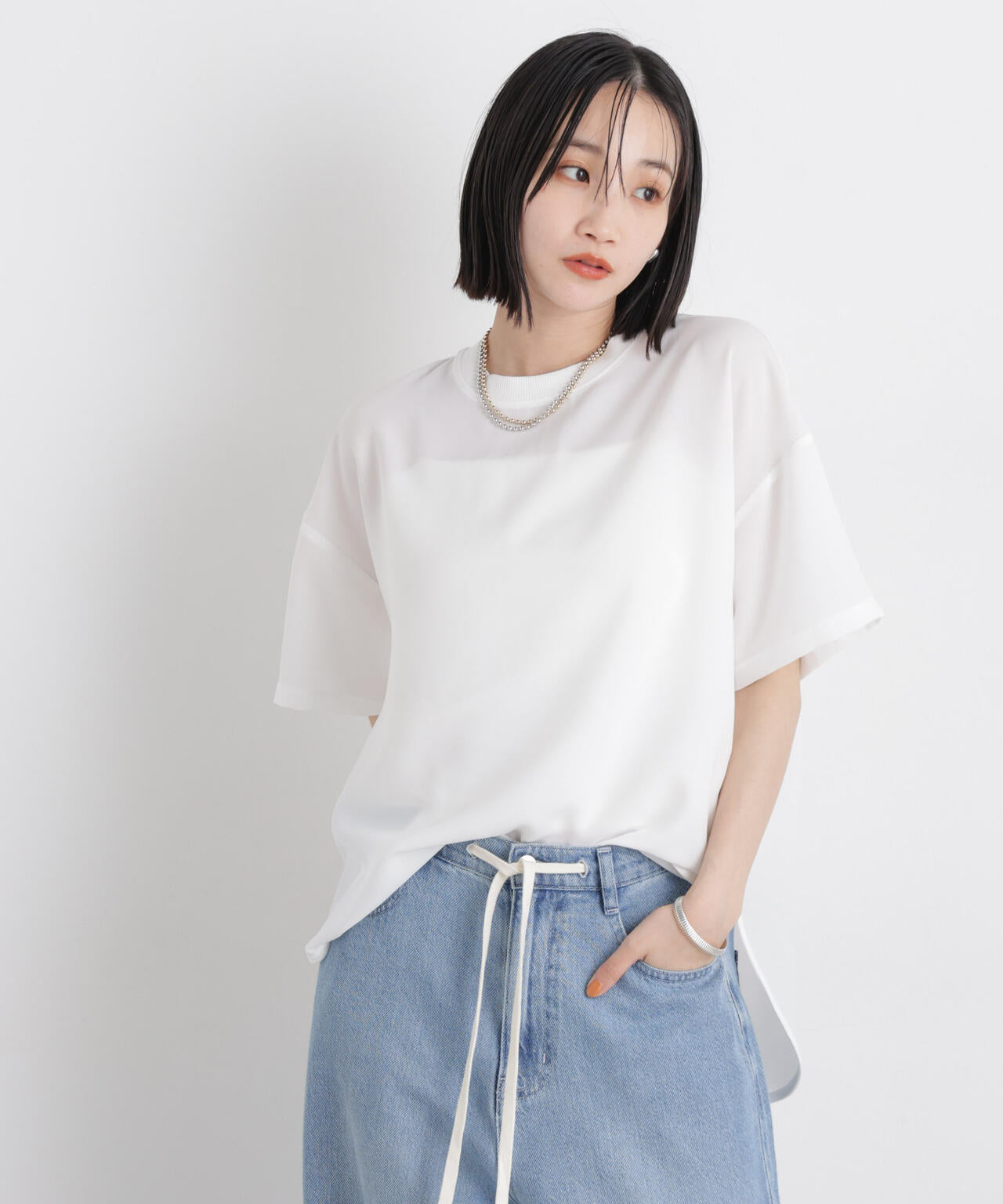カットジョーゼット ラウンドヘム T ブラウス
