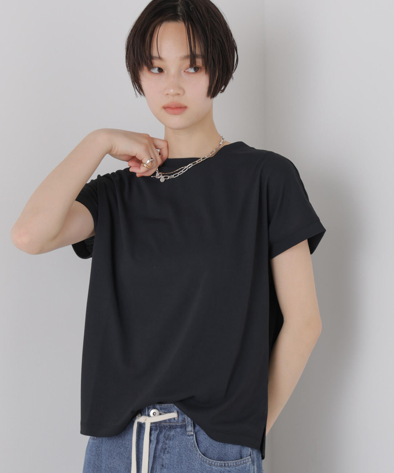 汗隠糸加工 & 多彩機能 カットソー素材 ドルマン フレンチ トップス