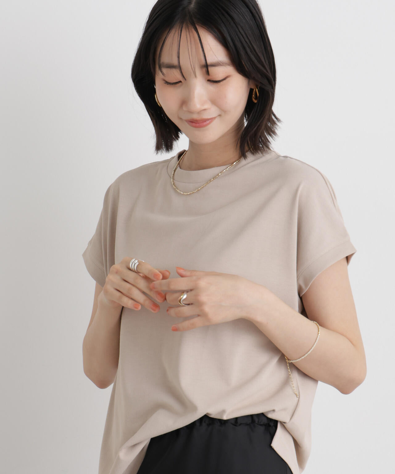 汗隠糸加工 & 多彩機能 カットソー素材 ドルマン フレンチ トップス