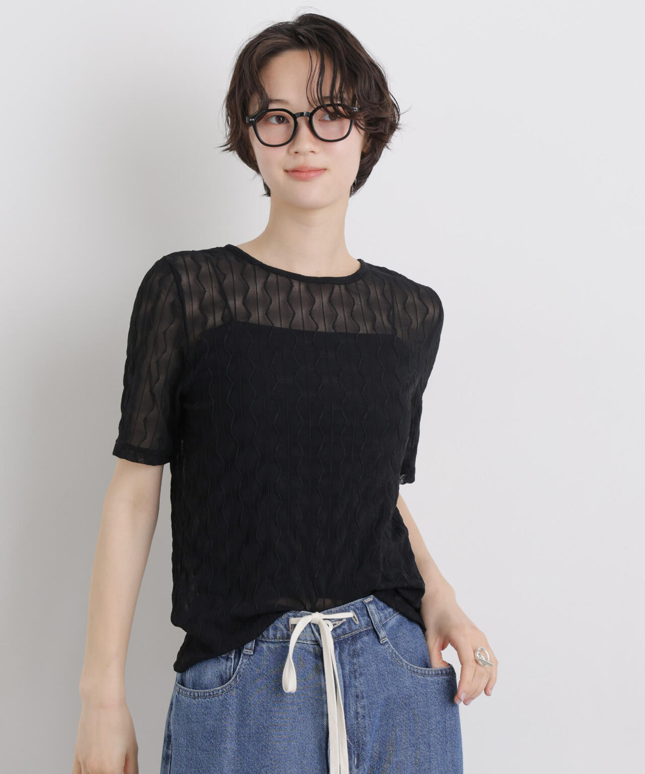 シアーカットクルーネックトップス 6736124324