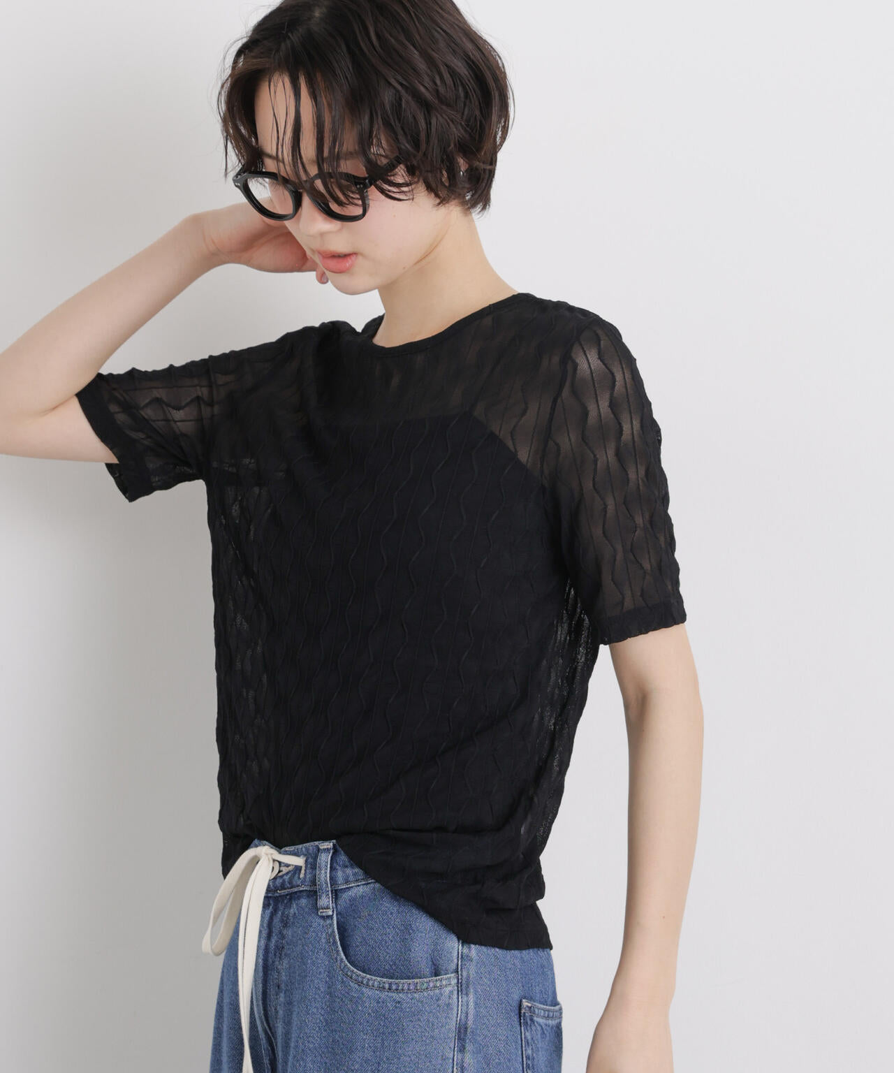 シアーカットクルーネックトップス 6736124324