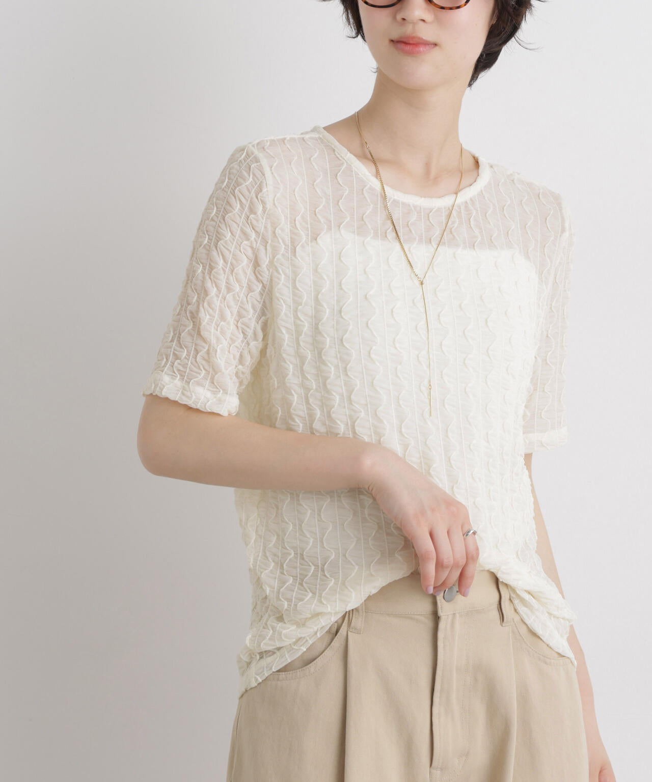 シアーカットクルーネックトップス 6736124324