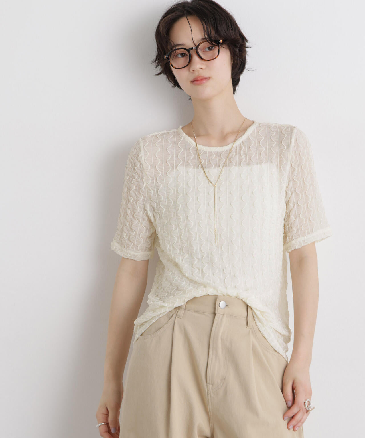トップス MM シアー カット クルーネック トップス