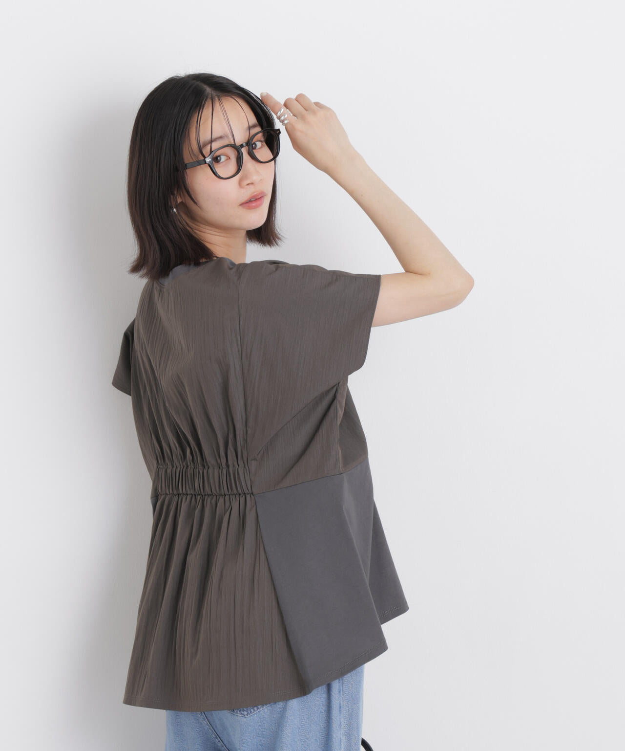 タフタコンビ バックギャザー デザイン カット トップス