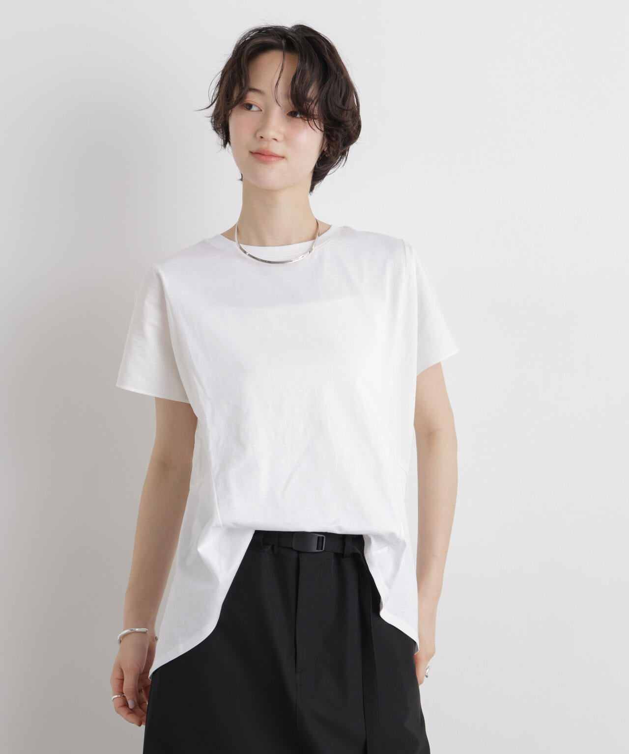 タフタコンビバックギャザーデザインカットトップス 6736124326