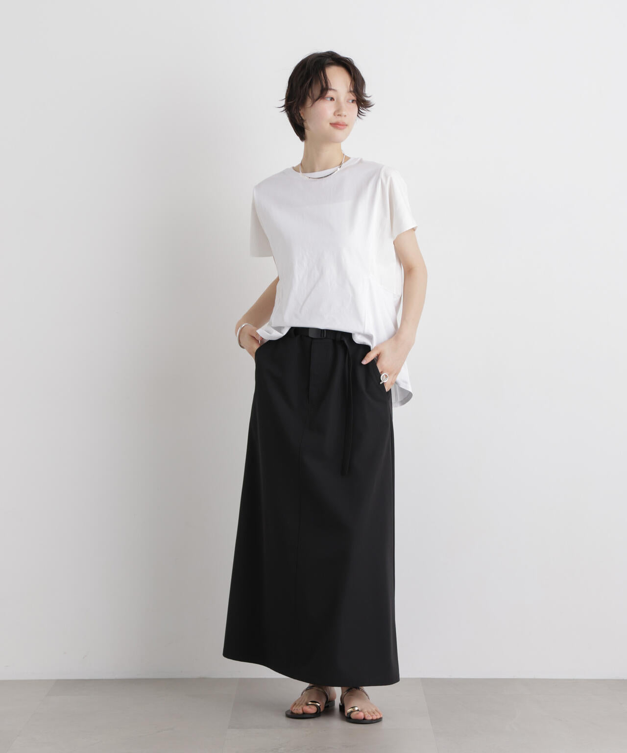 タフタコンビ バックギャザー デザイン カット トップス