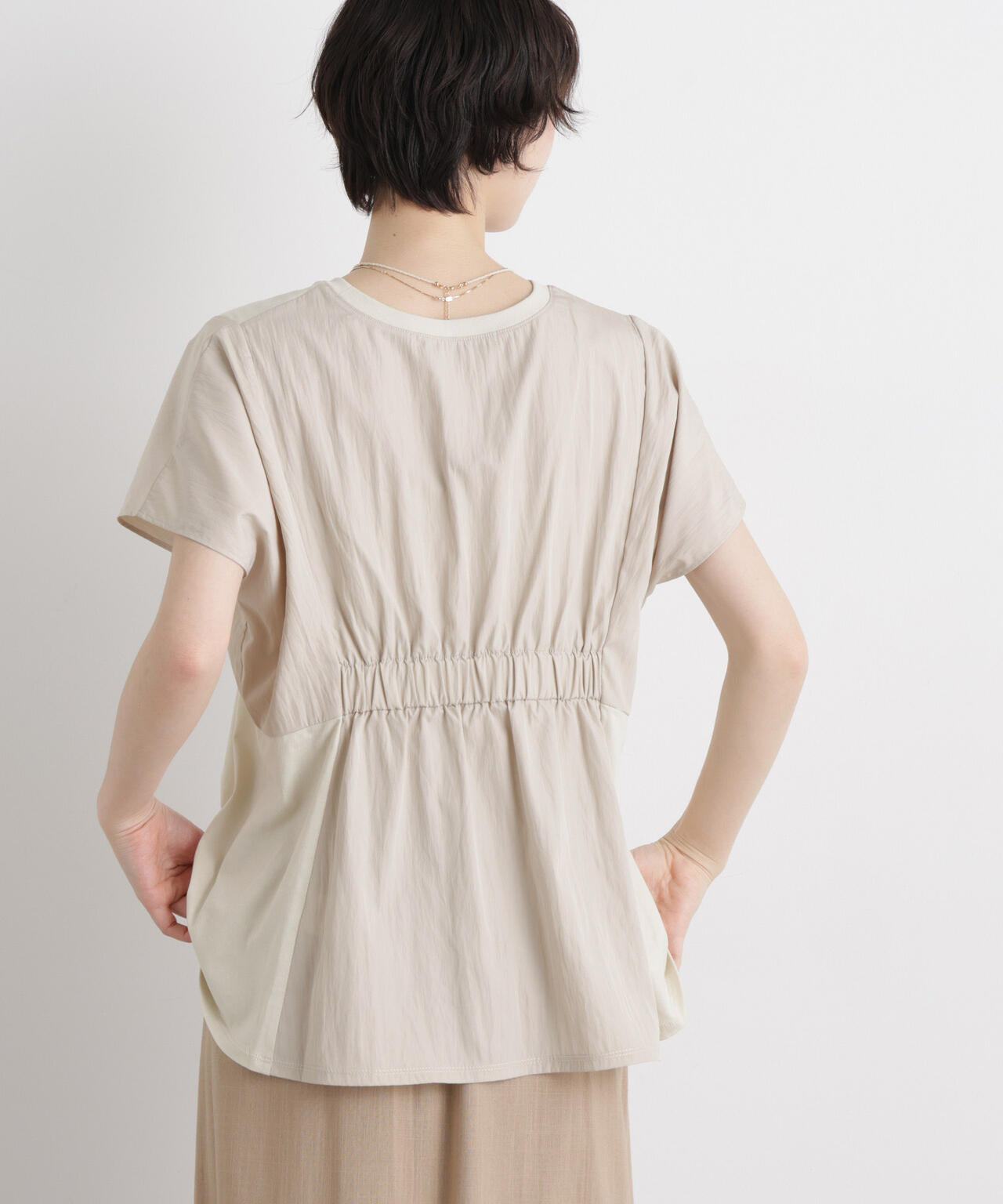 タフタコンビバックギャザーデザインカットトップス 6736124326