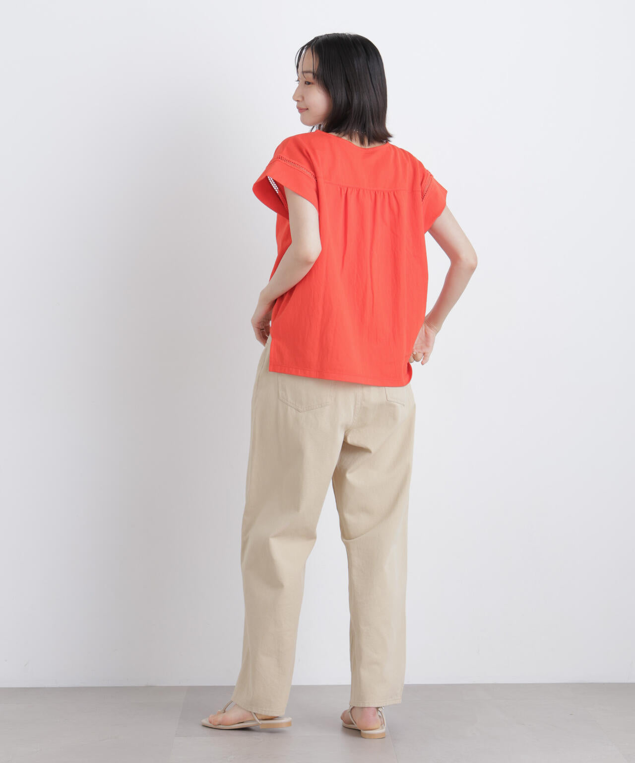 ハシゴレース フレンチスリーブ カット トップス