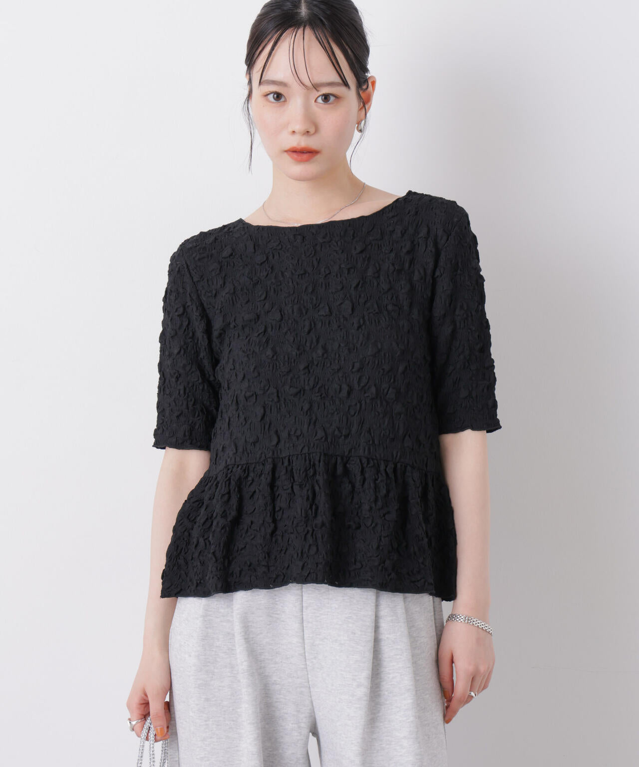 レース ジャガード カット ペプラム トップス