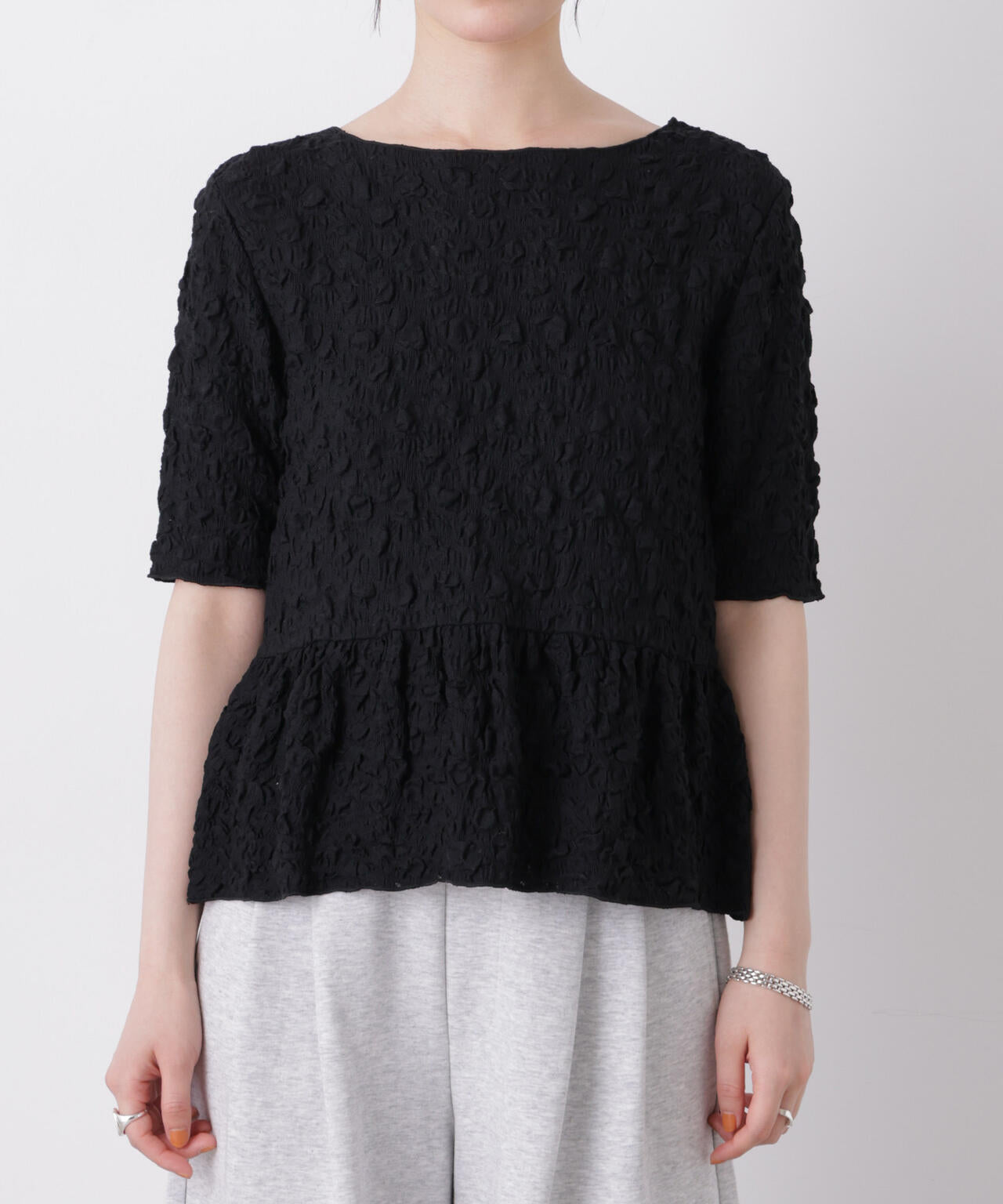 レース ジャガード カット ペプラム トップス