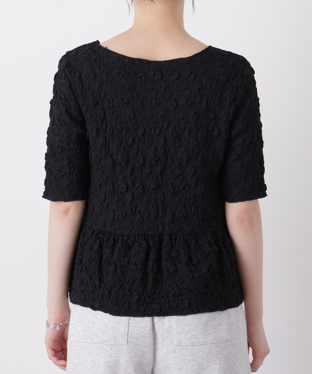 レース ジャガード カット ペプラム トップス