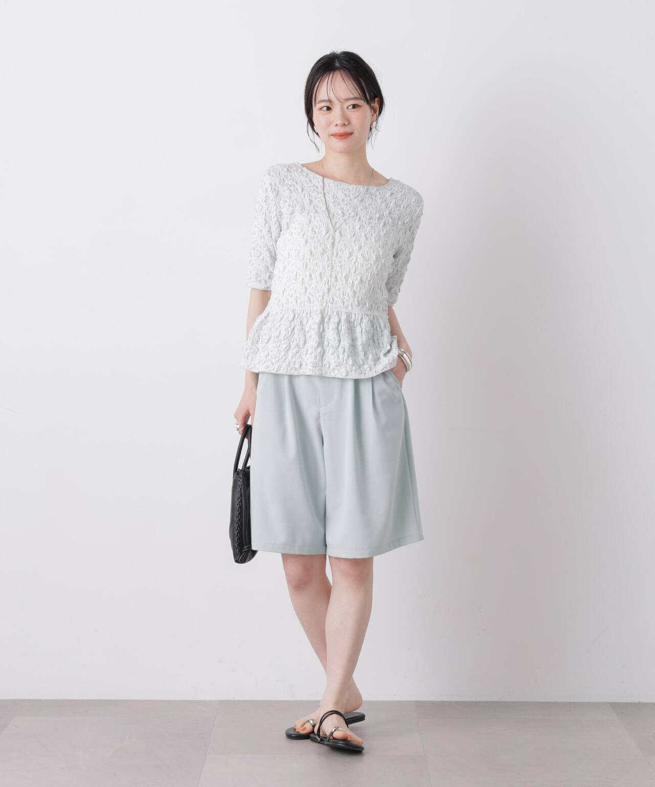 レース ジャガード カット ペプラム トップス